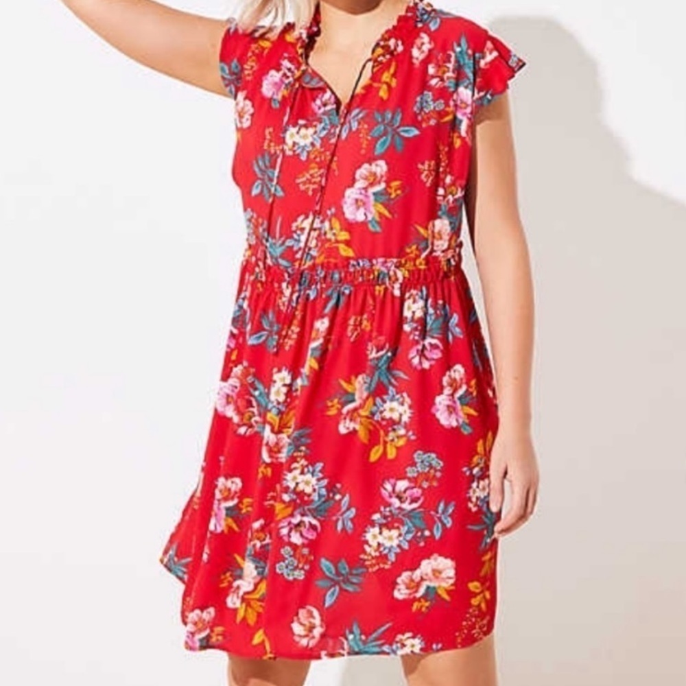 Loft dress new with tags! Size small women’s. Red with fun floral print.